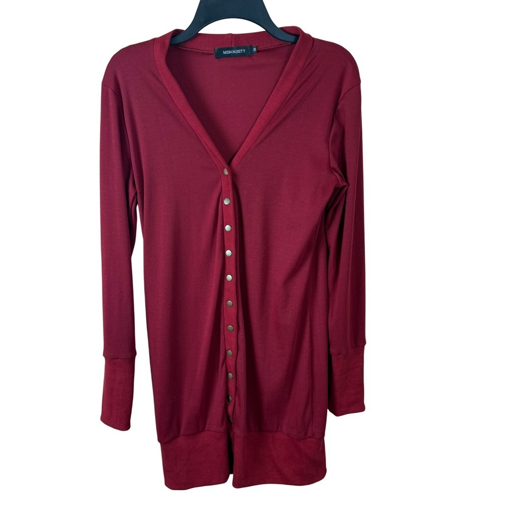 SALE Merokeety Women's Red Button-Up Cardigan Long Sleeve Knit Top Casual‎